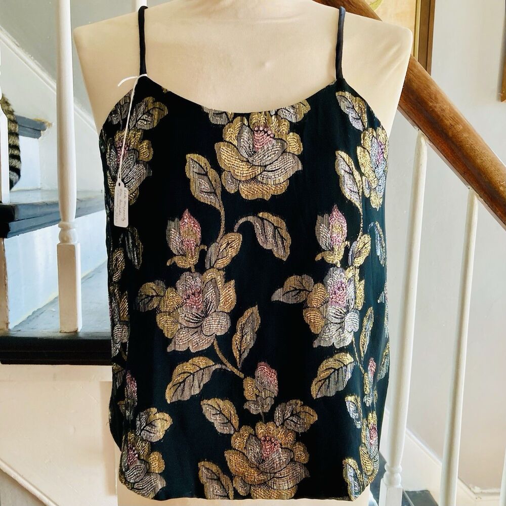 1970s 1980s Metallic Floral Tank Disco Camisole New Wave Romantic Goth